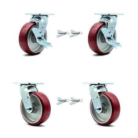 Service Caster 6 Inch Poly on Aluminum Caster Set with Ball Bearings 4 Swivel Lock 2 Brake SCC SCC-30CS620-PAB-TLB-BSL-2-BSL-2